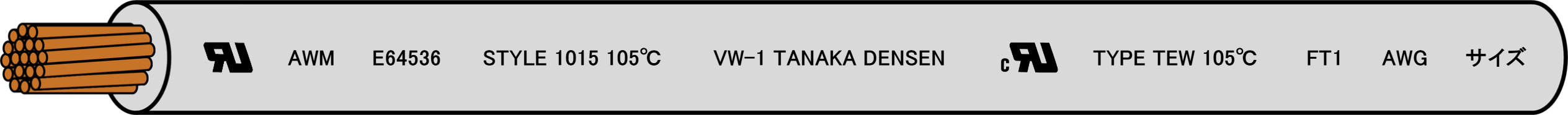 UL 1015 / cUL TEW 表示例(印字位置・内容の参考図)